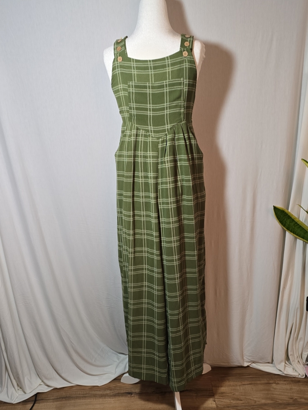 NWT Cupely Plaid Green Wide-Leg Jumpsuit